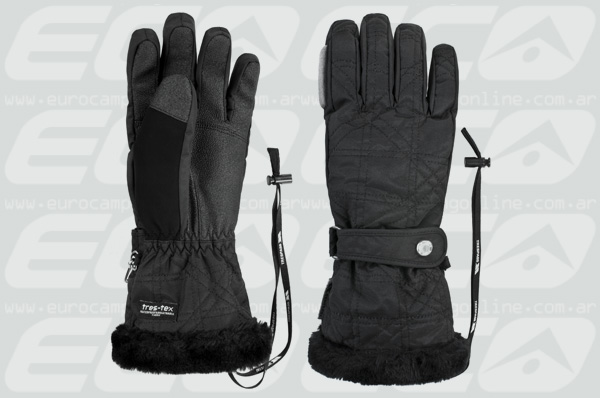 Eurocamping > TRESPASS GUANTE GEM - Guantes de mujer resistente al viento y al agua. Respirable. Tela TP50, impermeabilidad: 3.000mm. Faux fur cuff. Strap
